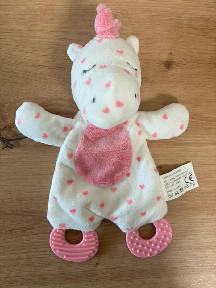 Doudou plat licorne rose blanc anneau dentition zd trading action - photo numéro 2