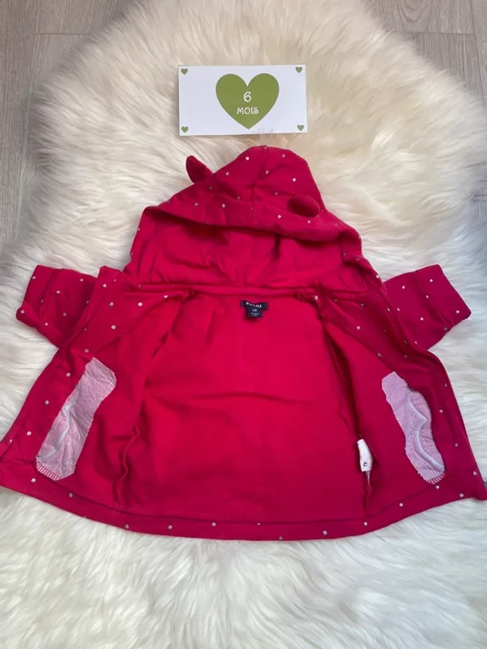 6 mois - Gilet zippé capuche fushia - photo numéro 4