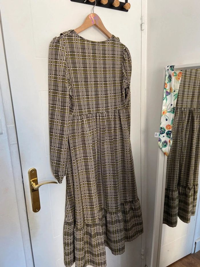 Robe col V babydoll longue à carreaux verts ASOS Taille M - photo numéro 2