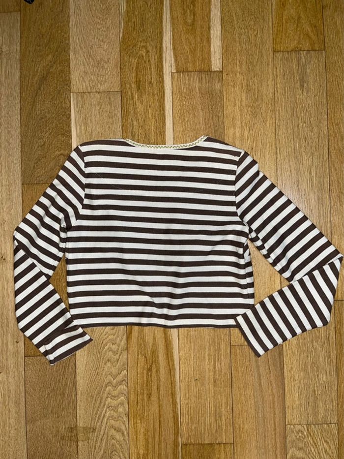 Gilet Vero Moda taille 38 – marron à rayures beige, détails dorés - photo numéro 2