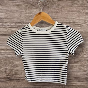 T-shirt court manches courtes à rayure blanc et bleu marine Zara taille 36 S