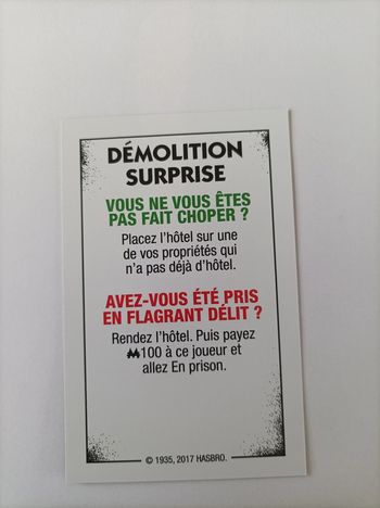 Carte démolition surprise pièce détachée Monopoly édition tricheurs Hasbro gaming #A28