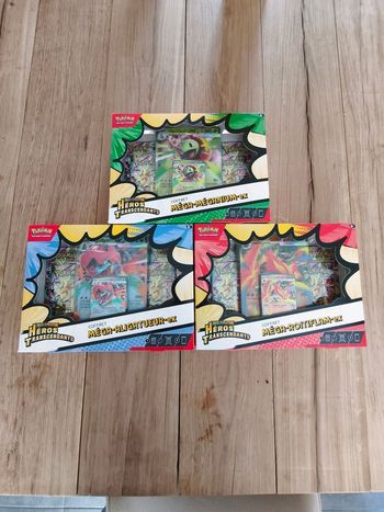 3 Coffret me2.5 héros transcendants Méga aligatueur - Méga roitiflam - Méga meganium 