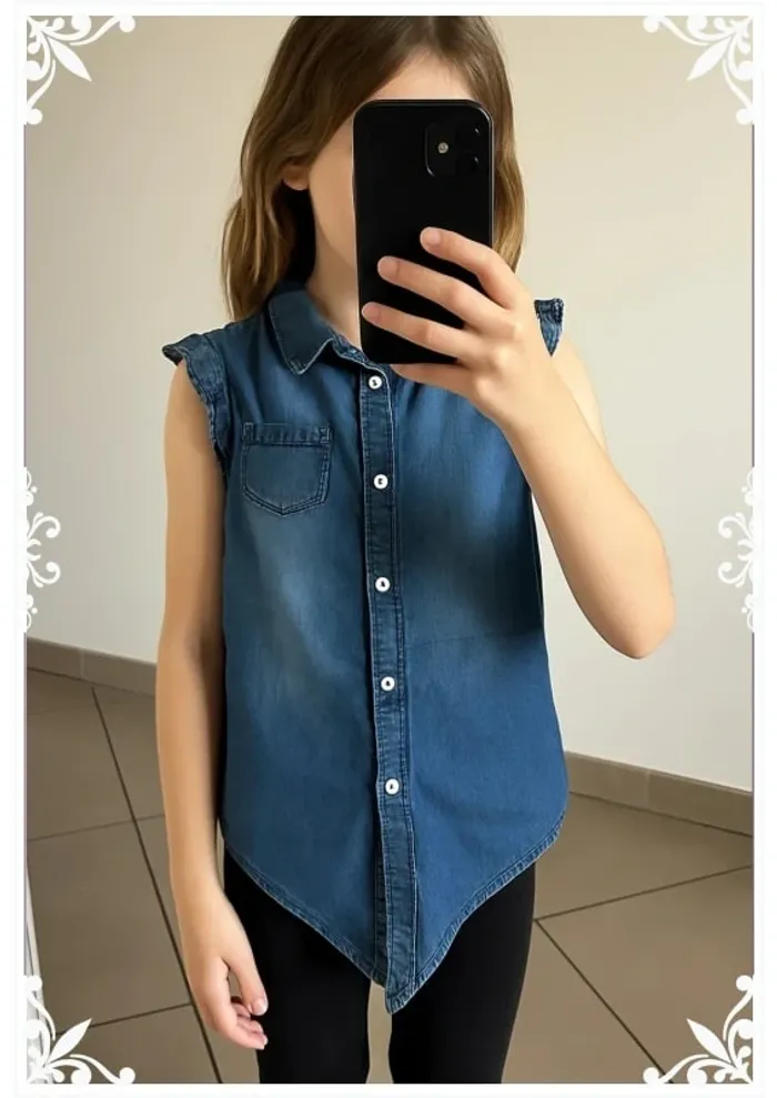 👗 Chemise sans manches fille 10 ans - okaidi en jean effet délavé - photo numéro 2