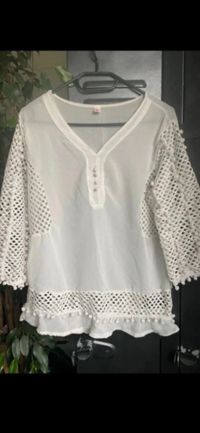 Chemisier blanc ajouré, taille XL