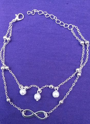 Bracelet chevilles argenté- perles blanches et infini
