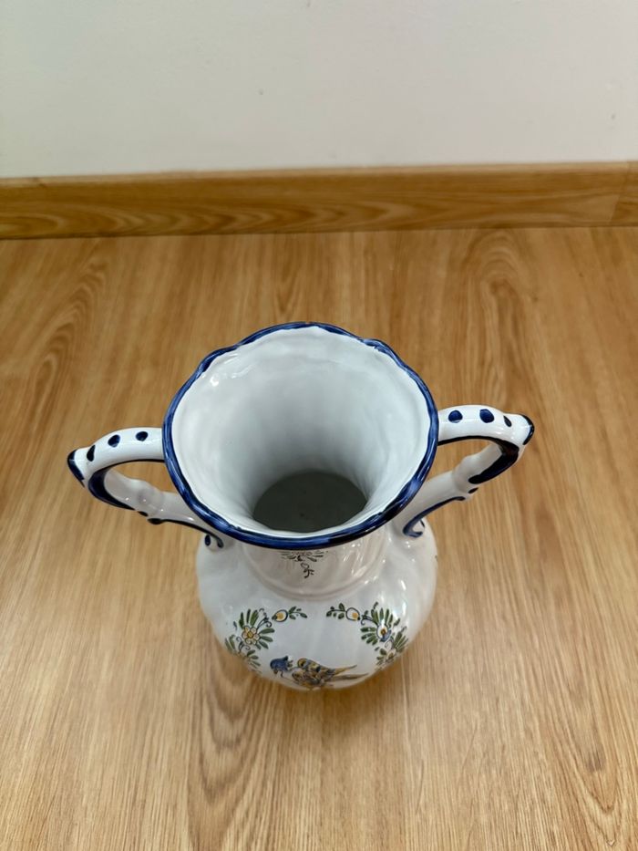 Pot vase double anses deco oiseau floral - photo numéro 3