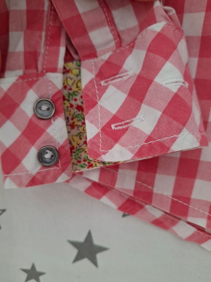 Chemise manches longues vichy blanc et rose 12 ans DPAM - photo numéro 3
