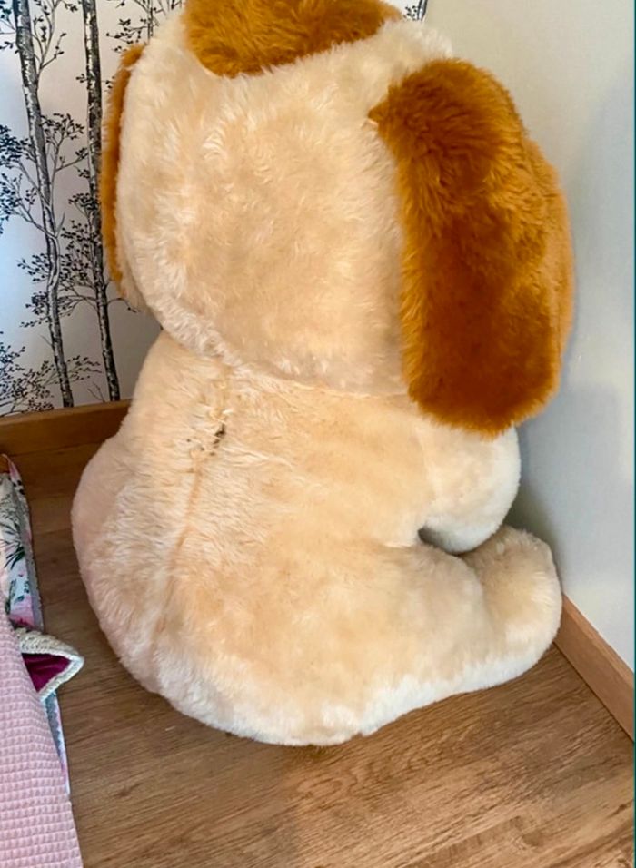 Grande peluche chien beige et marron – 74 cm de haut - photo numéro 2