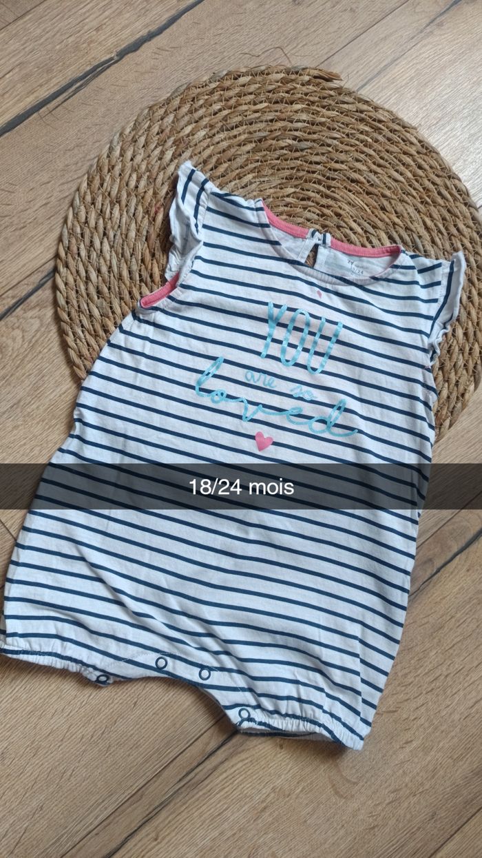 Barboteuse en coton rayé marinière 18/24 mois