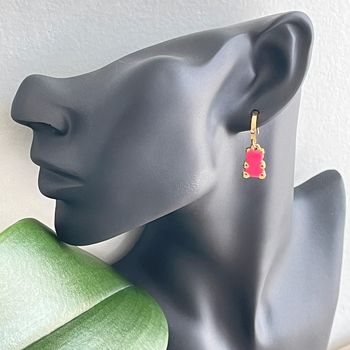 Boucles d'oreilles dorées neuves petite fille Ourson rose en acier inoxydable