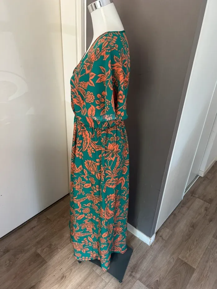 Boutique indépendante, robe, longue imprimée, florale, vert et orange. Femme, taille L/40. - photo numéro 7