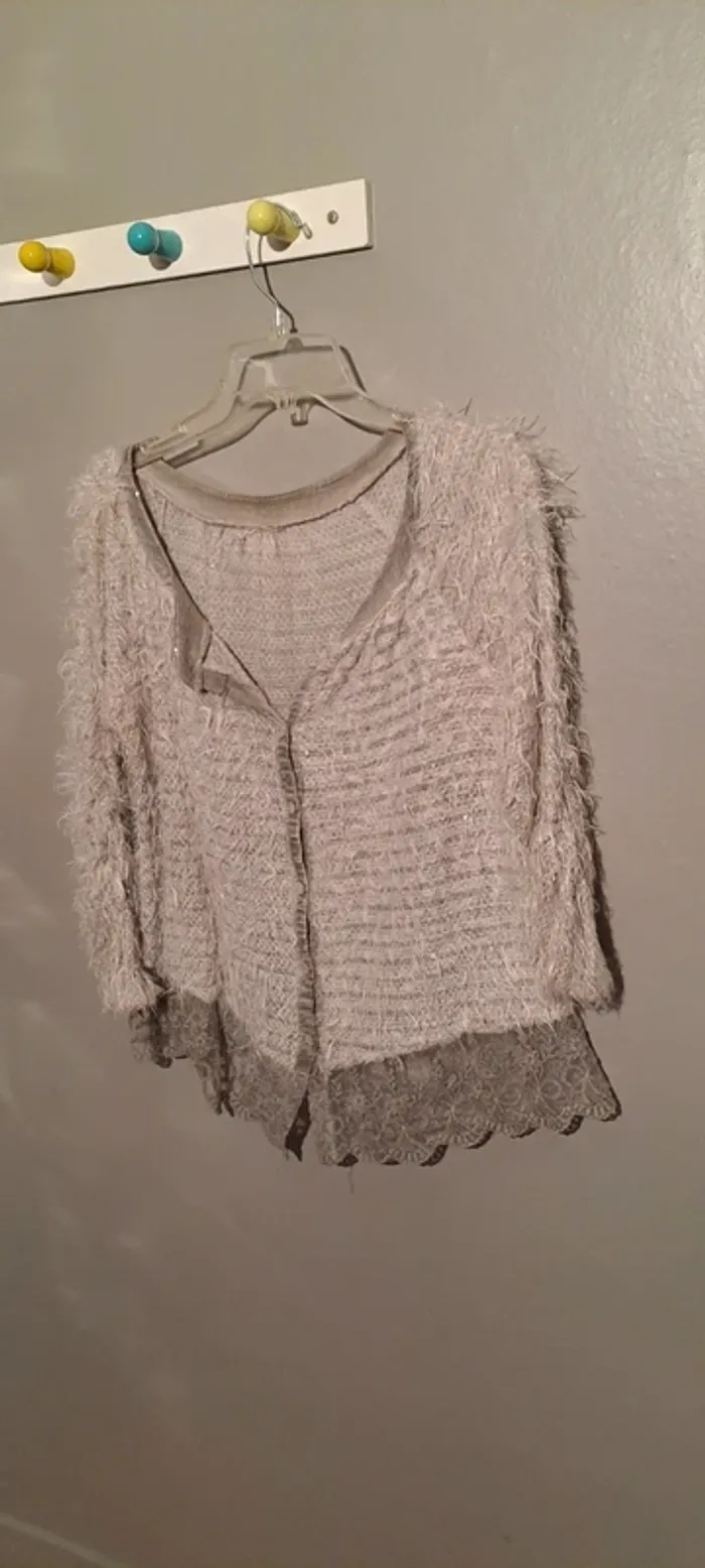Chemise grise manches longues en dentelle - sans marque - Taille 40 - Bon état. - photo numéro 4
