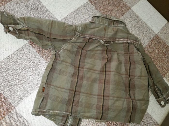 Chemise 6 mois manches longues à carreaux kaki/marron obaibi - photo numéro 3