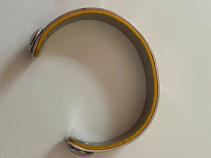 Bracelet manchette acier cuir jaune neuf - photo numéro 4