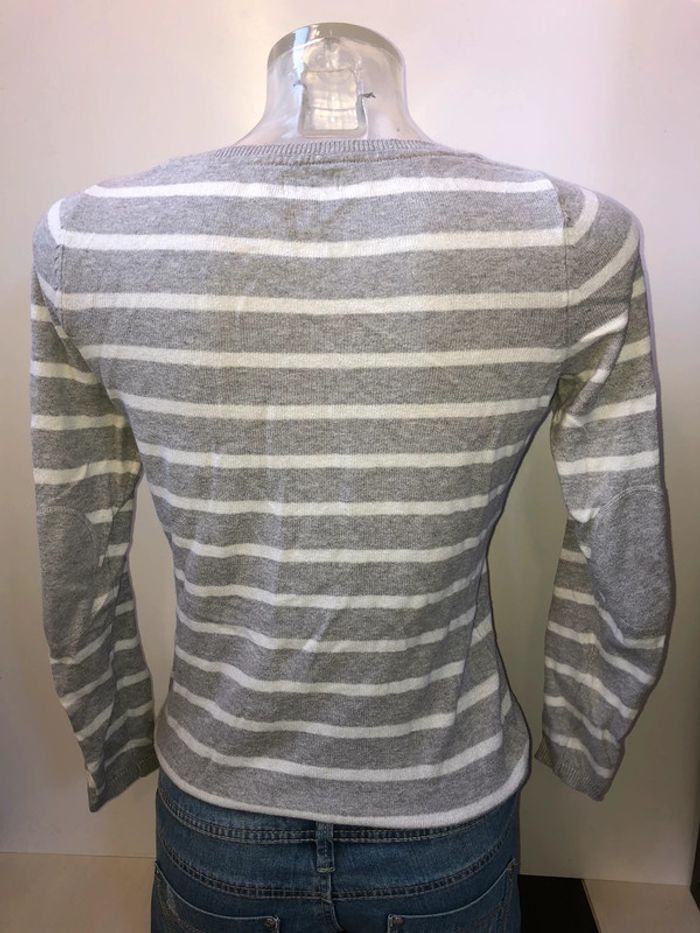Pull col rond gris rayé blanc in extenso s - photo numéro 2