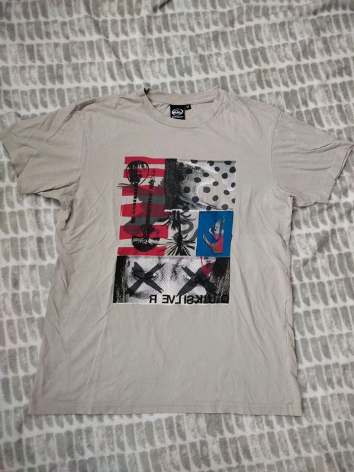 Tee-shirt manches courtes imprimé beige Quicksilver taille 38 M - photo numéro 1