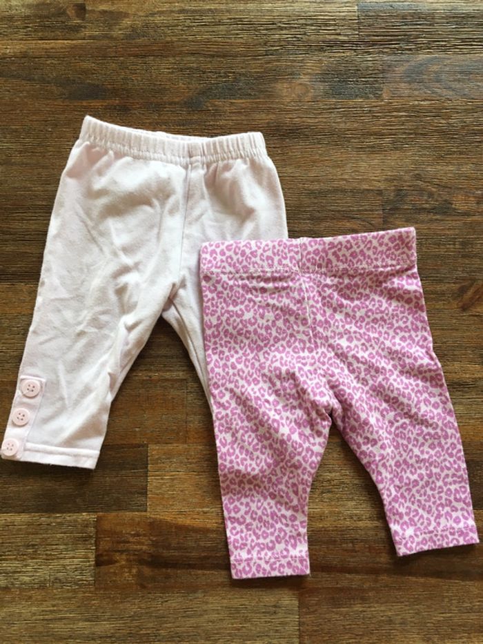 Lot 2 leggings roses/imprimé léopard/uni clair/1-3mois