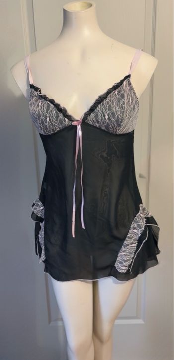 Nuisette noire à dentelle rose pâle – SanSelle (Taille L)