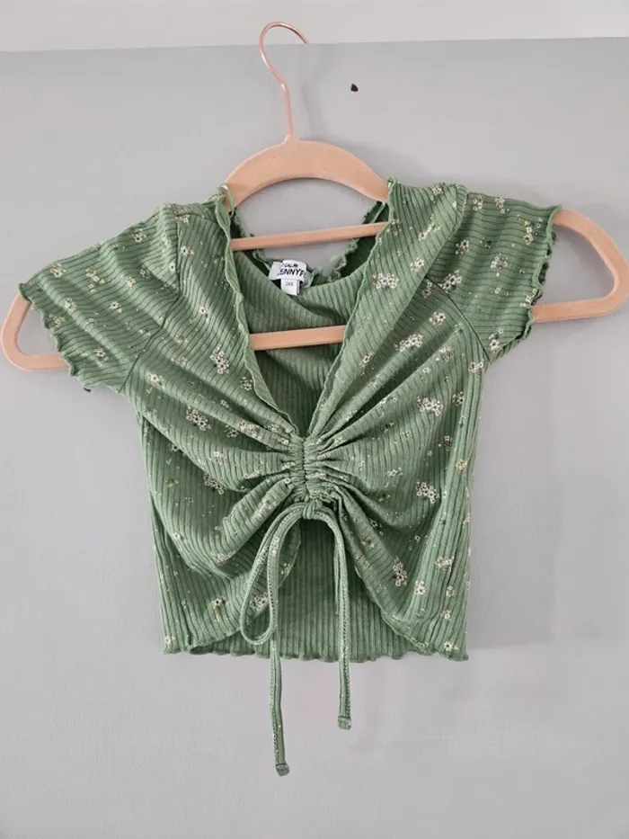 Top vert ruché fleuri Jennyfer – Taille 2XS