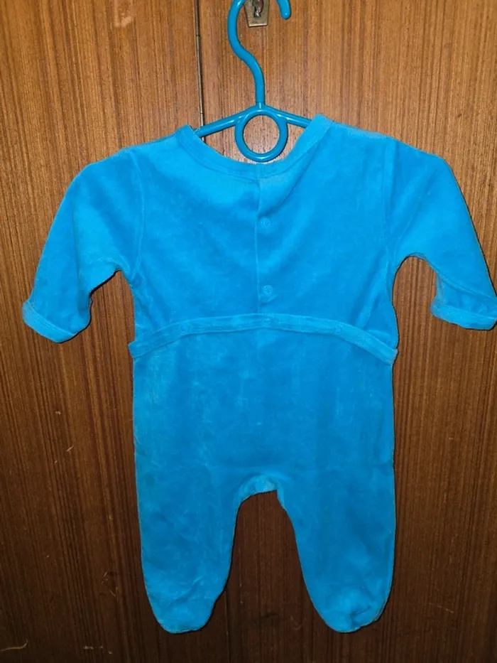 Pyjama bébé bleu – Velours doux – Message "Ma petite bouille d’amour" - photo numéro 2