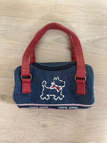 Petit sac Chipie Jeans vintage – denim & anses rouges – Y2K / années 2000