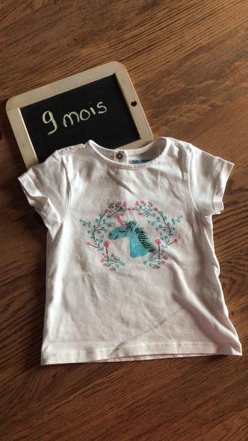 T-shirt blanc licorne - 9 mois