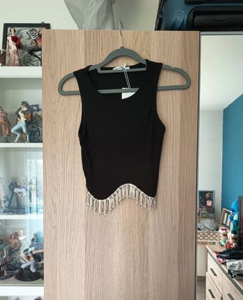 Top noir avec strass argenté neuve cherry Koko - Taille S/M