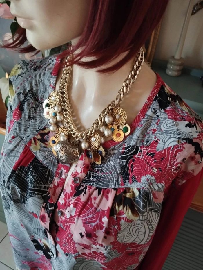 🌹 Blouse Fleurie Bi-Matière & Sequins Jac-Jac T42/44🌹 - photo numéro 6