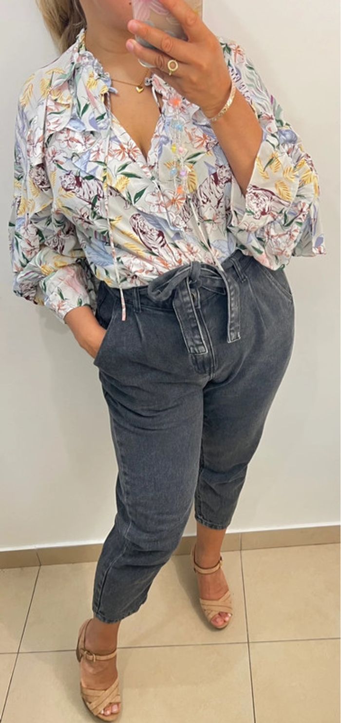 Blouse fluide Maje avec volant jungle blanc Taille 38 - photo numéro 4