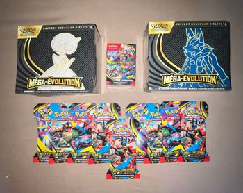 Lot Pokémon Méga-Évolution ME01 – 2 ETB (Gardevoir & Lucario) + 1 Bundle + 2 Artsets + 1 Booster