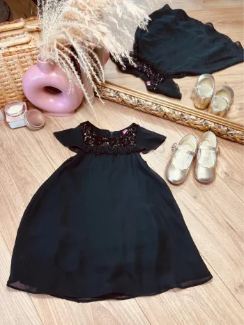 Taille 2 ans robe de fête fille orchestra noire * sequins voile * 🩷