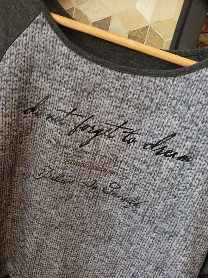 Tshirt manche 3/4 écriture gris - photo numéro 2