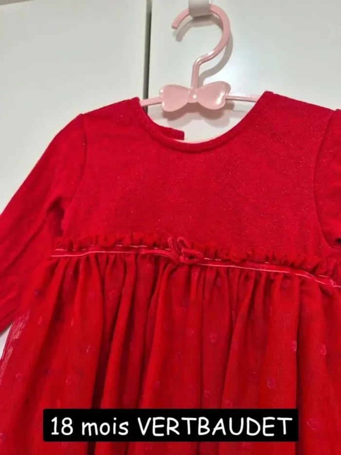 Belle robe rouge Vertbaudet 18 mois 81 cm robe festive avec tulle - photo numéro 3