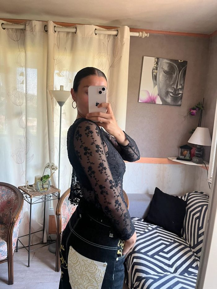 Top dentelle transparent vintage fleurie y2k 2000yer Ibiza core - photo numéro 3
