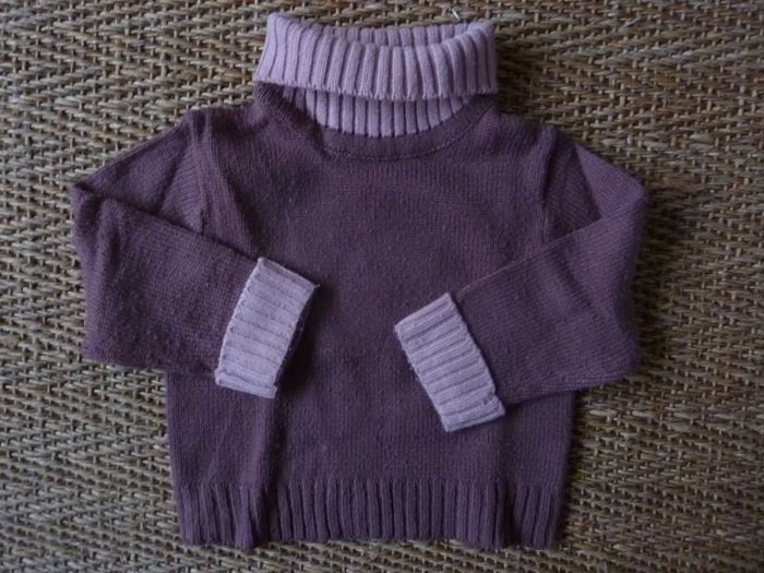 Pull col roulé prune et rose Vert Baudet 2 ans