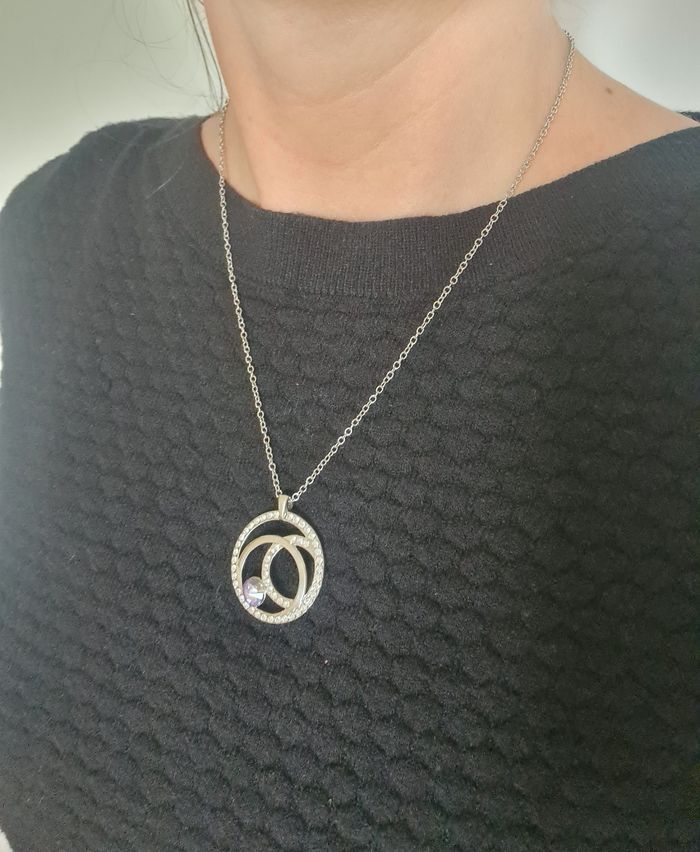 Parure élégante violet & argenté – collier cercle + boucles neuves - photo numéro 3