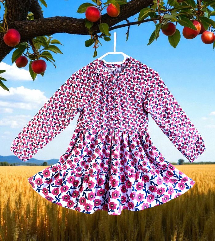 DPAM - ROBE FILLE MOTIF FLEURS, BAS ÉVASÉ AVEC VOLANT & TEINTES LUMINEUSES 10A - photo numéro 3