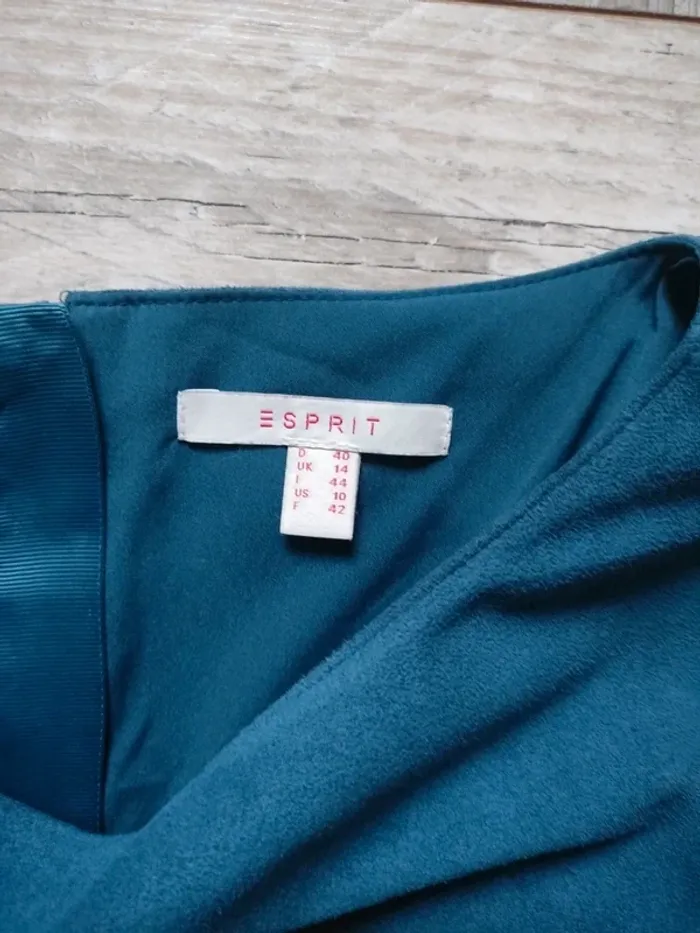 Robe mi-longue manches courtes suédine bleu canard taille 42 Esprit - photo numéro 8