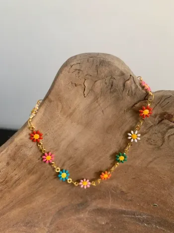 Jolie bracelets doré avec fleurs multicolores Neuf 