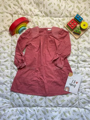 robe manches longues en velours rose 18/24 mois