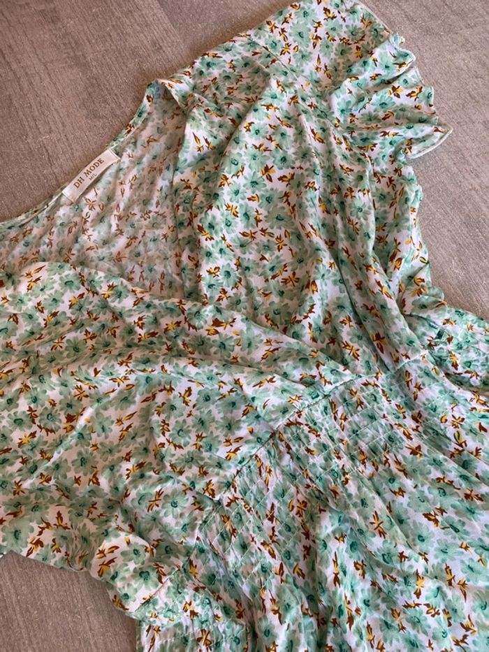Robe fleurie verte – taille M/L femme - photo numéro 3