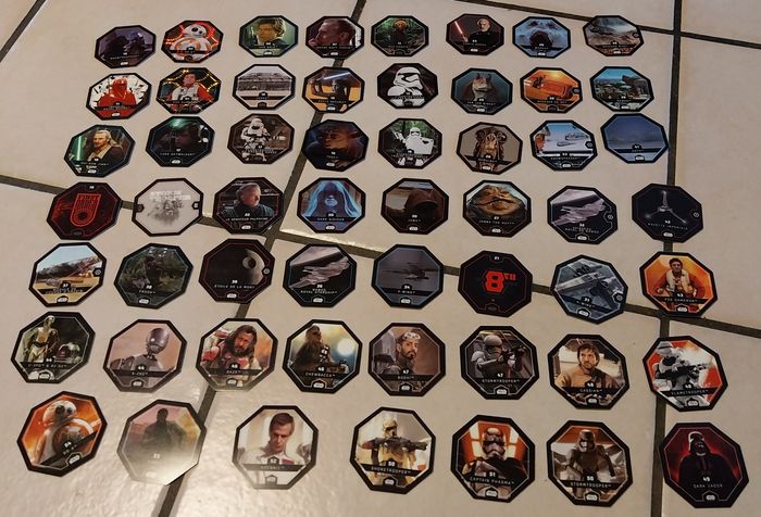 lot de 55 cartes cartonnées pogs jeton Star Wars sans double Lucasfilm Ltd