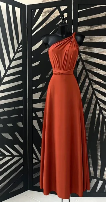 Robe longue plusieurs positions dos nu rouille terracotta