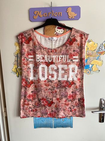 Tee shirt sans manches à motifs, taille 36, marque Cache Cache.