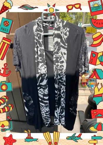 Tunique dentelle et imprimé blanc noir