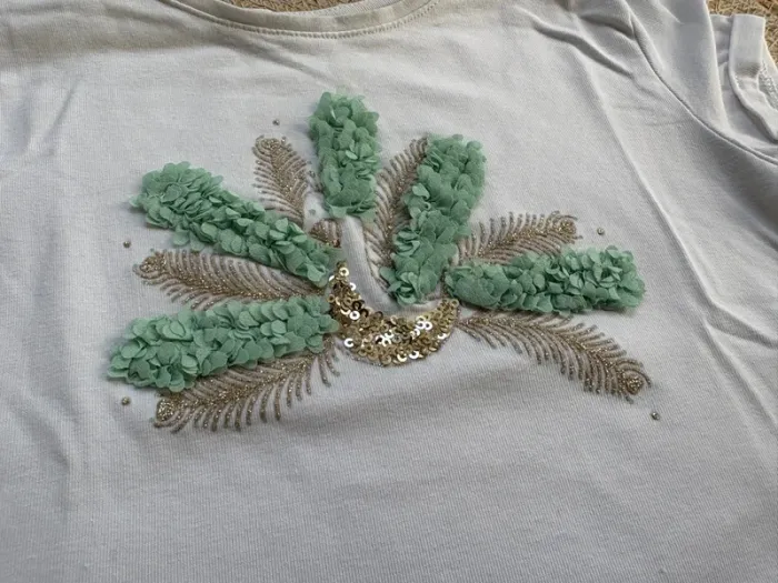 T-shirt MC blanc vert doré paon Okaïdi 3 ans 36 mois - photo numéro 4