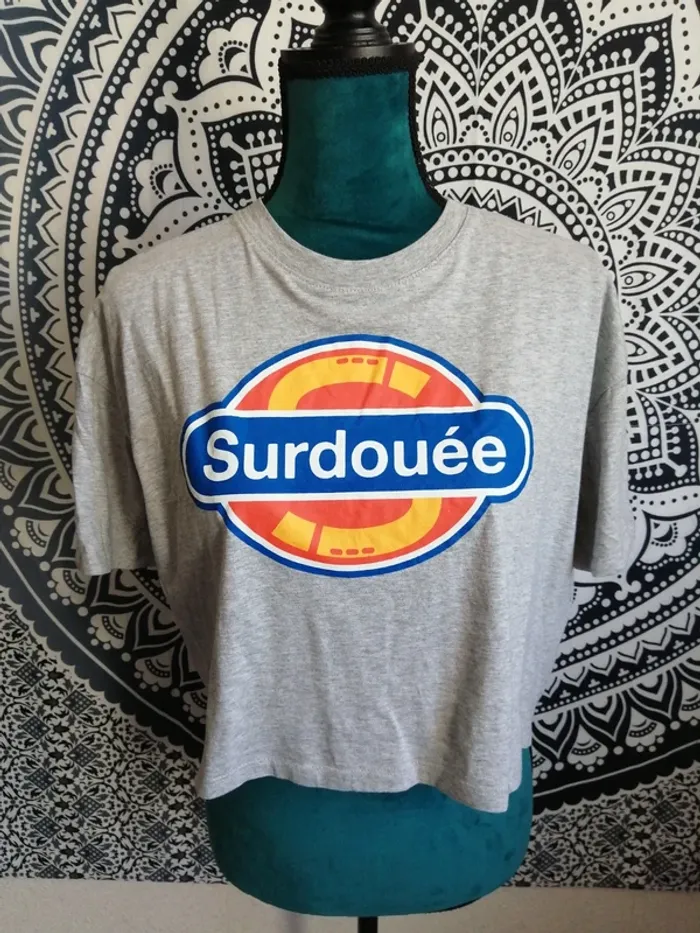 Tee shirt crop top gris avec logo surdouée / undiz / (S) - photo numéro 2