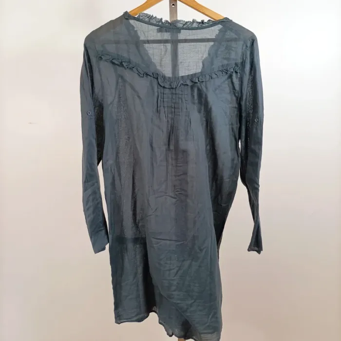 Tunique longue bleu gris Kookaï col volanté manches longues fluide taille 38 A1400 - photo numéro 3