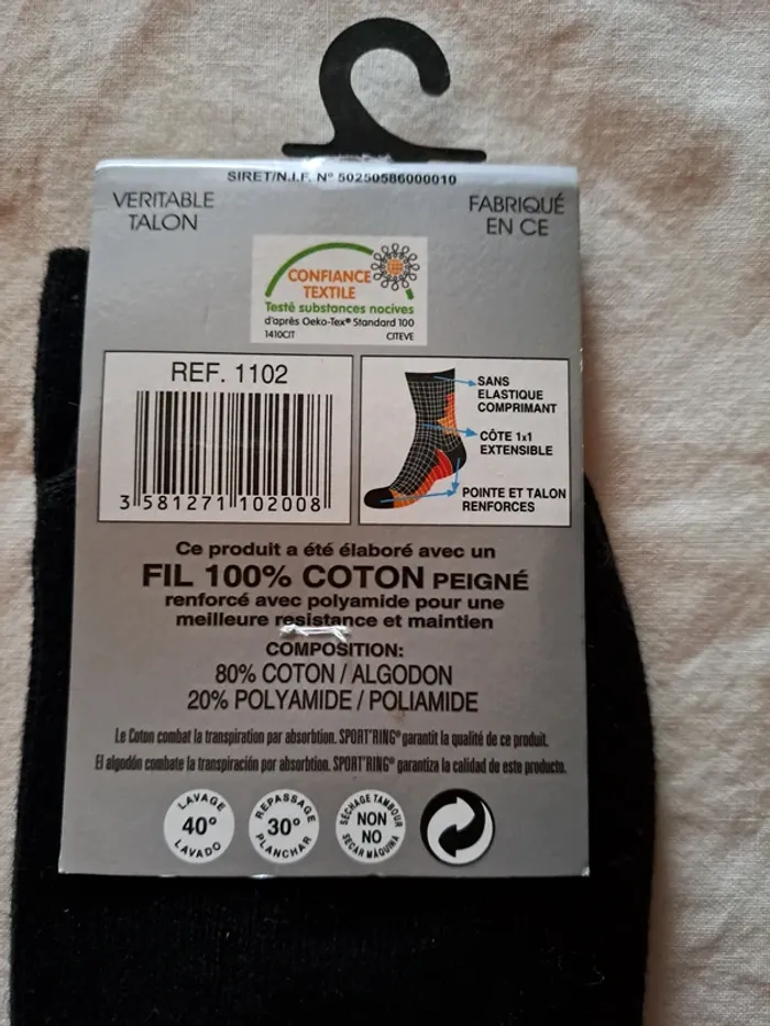 Paire de Chaussettes Noires Homme Sport'ring - Taille 39/42 - photo numéro 3